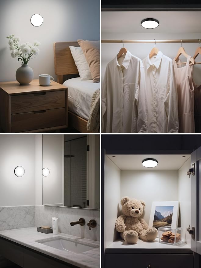 WILLED Tap Light Rechargeable, 6000K Dimmable Touch Light Buit-in 1000mAh Large Battery, Stick on Closet Light, Portable LED Puck Night Lights for Cabinet, Wardrobe, Counter, Kitchen, Bedroom (2 Pack)