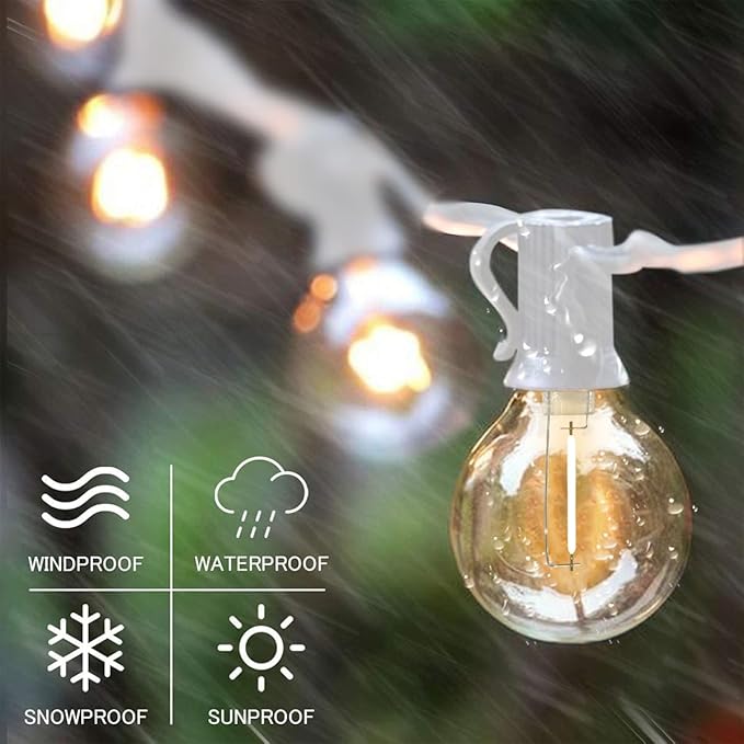 SUNTHIN White Outdoor String Lights, 48FT White Patio Lights with 25 G40 Shatterproof LED Bulbs(1 Spare), Waterproof Hanging Outside Lights for Porch, Deck, Garden, Pergola, Bistro