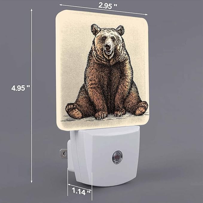 LED Night Light,Brown Bear Linear Sketch LED Night Light Plug into Wall with Dusk to Dawn Light Sensor White Energy Efficient Nightlight for Bedroom Bathroom Hallway Living Room Kitchen