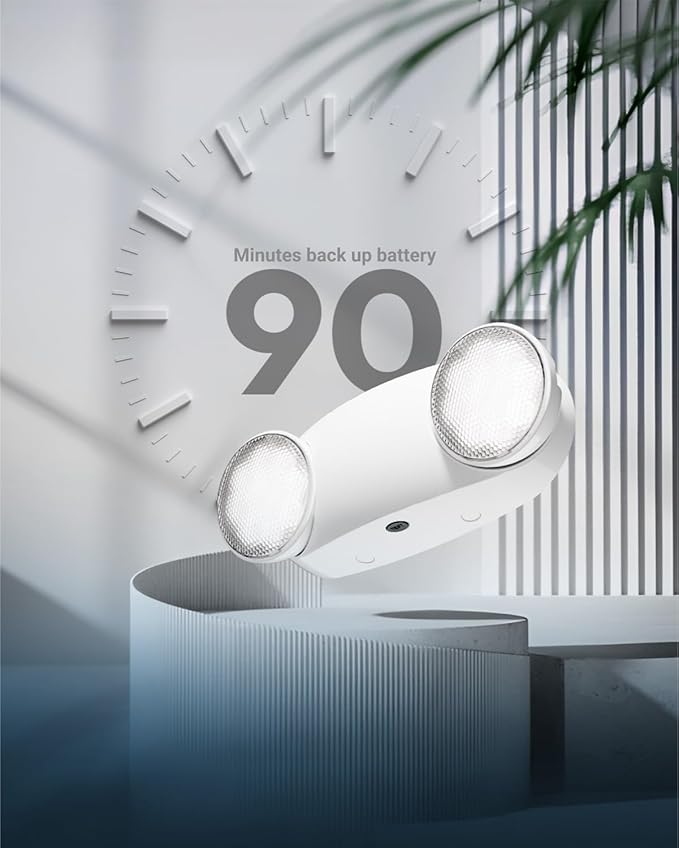 Sunco 48 Pack Emergency Light Outdoor LED, Backup Battery, Two Adjustable Bug Eye Head Lights, 94V-0 Fire Resistant, 6500K, 200 Lumens 120-277V, 2W, Wall Mount, White UL