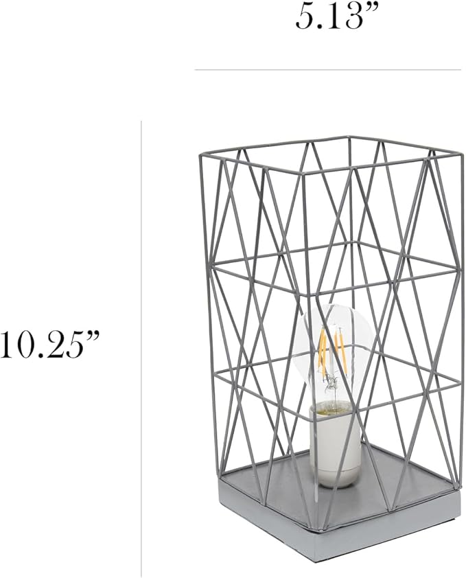 Modern Geometric Table Lamp - Metal Design - Gray Shade - 12" Tall - Home Accent Lighting
