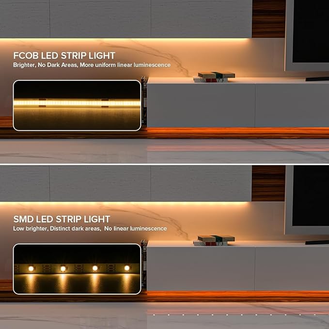 16.4FT COB LED Strip Lights Dimmable DC 12V 2700K Warm White 480LEDs COB Strip, Adhesive Flexible Cuttable Strip Lights for DIY Home Decor Shelf Cabinet (No Adapter or Controller)