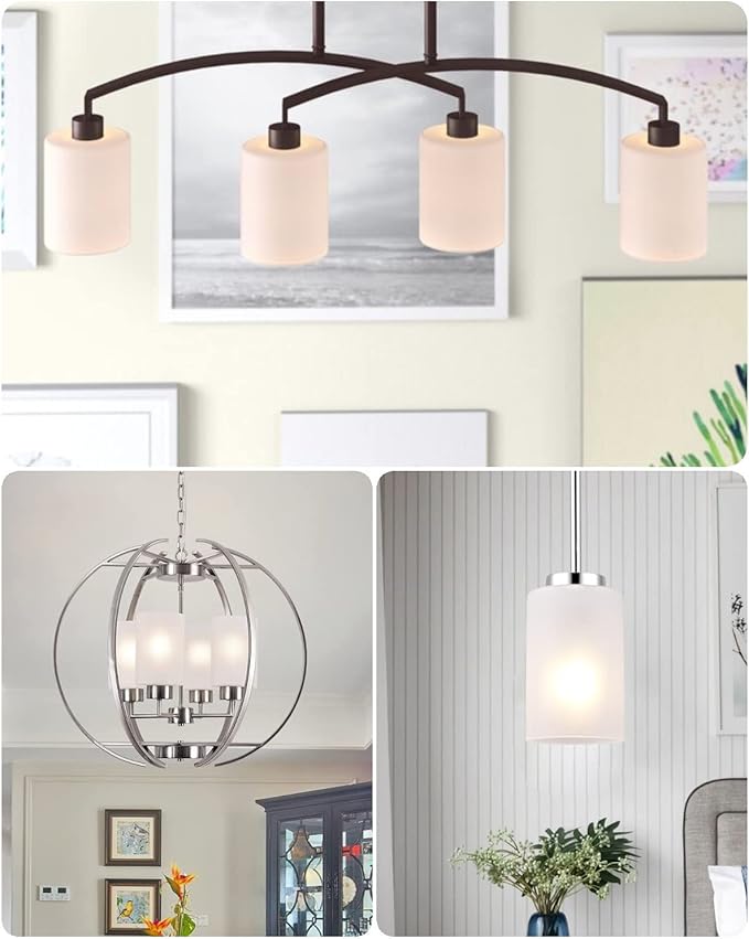 6-Pack White Frosted Glass Shade Covers, Elegant Glass Lamp Shade Replacements for Light Fixtures, 1-5/8-inch Fitter Cylinder Globe Glass Shades for Pendant Chandeliers Wall Sconces Bath Vanity Lights