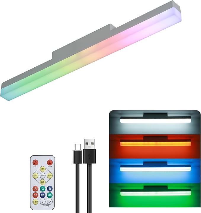 LED Magnetic Wall Light,4000mah Battery Operated Rechargeable 15.75 inches led Light with Remote Dimmable and Timer, RGB+CW atmosphere adjustment for Makeup Mirror Fill Light and Cabinet, Closet
