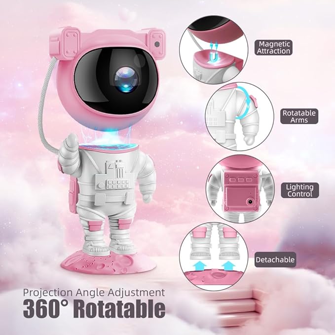 AceGamer Astronaut Galaxy Projector Night Light with Timer and Remote Star Starry Nebula LED Lamp, Gift for Kids and Adults for Bedroom, Christmas, Birthday, Valentine's Day etc. (Pink-White)