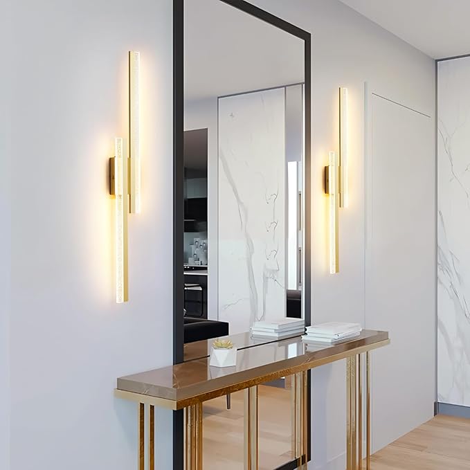 Gold Wall Sconces 31.5In Modern Wall Light Fixtures Dimmable LED Sconce Wall Lighting Indoor Hardwired Wall Lamps for Living Room Bedroom Bathroom Hallway Stairs