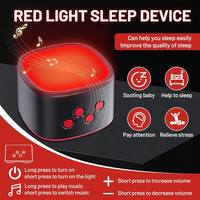 Red Light Sleep, White Noise Red Light for Sleep, 630-660nm Night, Multiple Brightness Options, Lamp Backed by Science for Adults & Kids Bedroom