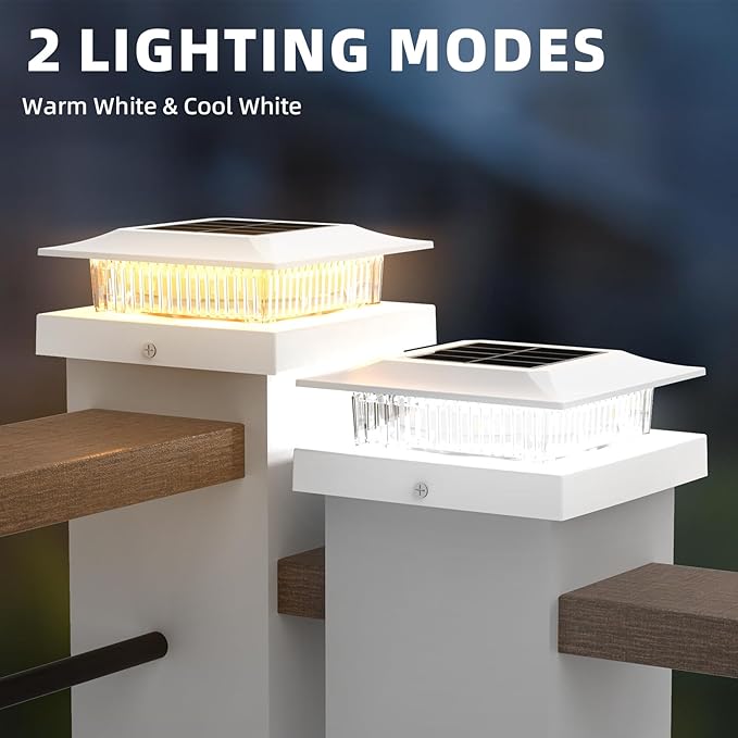 4x4 Solar Post Cap Lights 12 Pack, Fence Post Solar Lights with Warm White/Cool White, Only Fit 4x4 Wood/Vinyl Posts, Waterproof Outdoor Deck Post Light for Deck, Fence, Porch(White)
