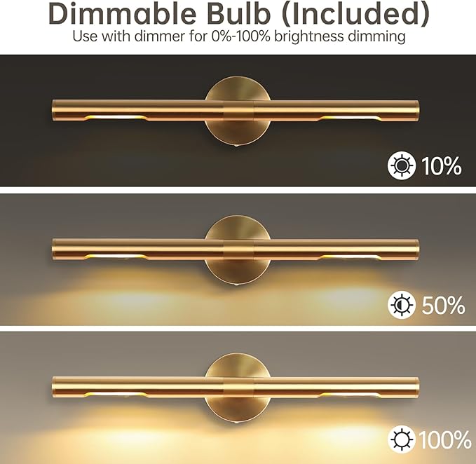 Wall Sconces,Hardwired Wall Light 24" 3200K Gold Picture Light Rotatable 360° for Wall, Bathroom Vanity Lights for Artwork Poster Portrait Library Display