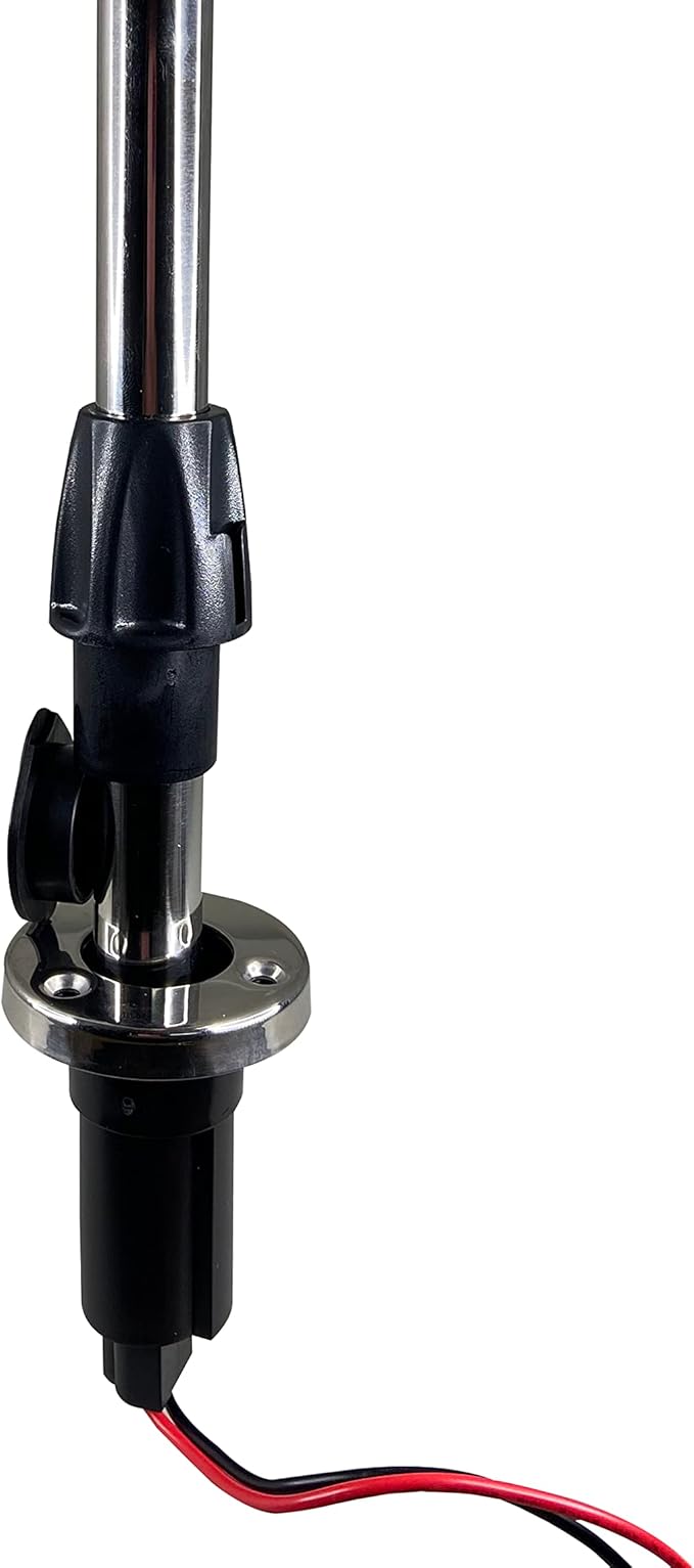 Pactrade Marine All Round White LED, Stern Light, Anchor Light, Pole Light LED Boat Navigation Light with Standard Pole 22'' with Removable 2-Pin Fixed Plug-in Base USCG 2NM for Pontoon, Fishing Boats