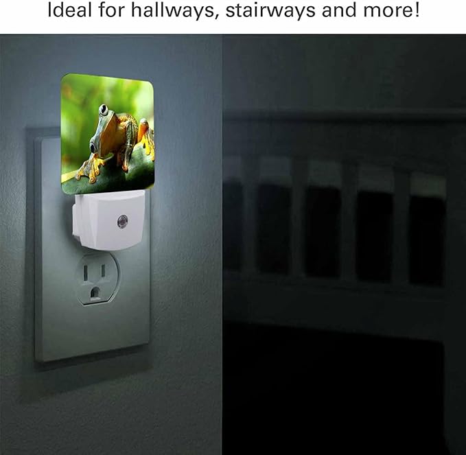 LED Night Light,Green Small Frog On Leaf LED Night Light Plug into Wall with Dusk to Dawn Light Sensor White Energy Efficient Nightlight for Bedroom Bathroom Hallway Living Room Kitchen