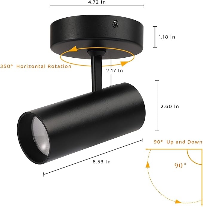 LED Dimmable Ceiling Spotlight Adjustable Angle Flush Mounted Directional Spot Light Aluminum Indoor 4.72’‘ Monopoint Light Accent for Living Room Painting CRI 98 12W 3000K Matte Black