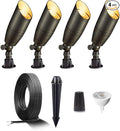Gardenreet Brass Landscape Lighting Kit (4 Pack Spotlights) with 100 Feet Cable and 20Pack Wire Connectors for Outdoor House Garden Patio Without Low Voltage Transformer