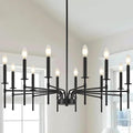 Modern Farmhouse Black Chandeliers for Dining Room Light Fixture, 12-Light Metal Candle Chandelier Lighting for Living Room Foyer Entryway Staircase Bedroom