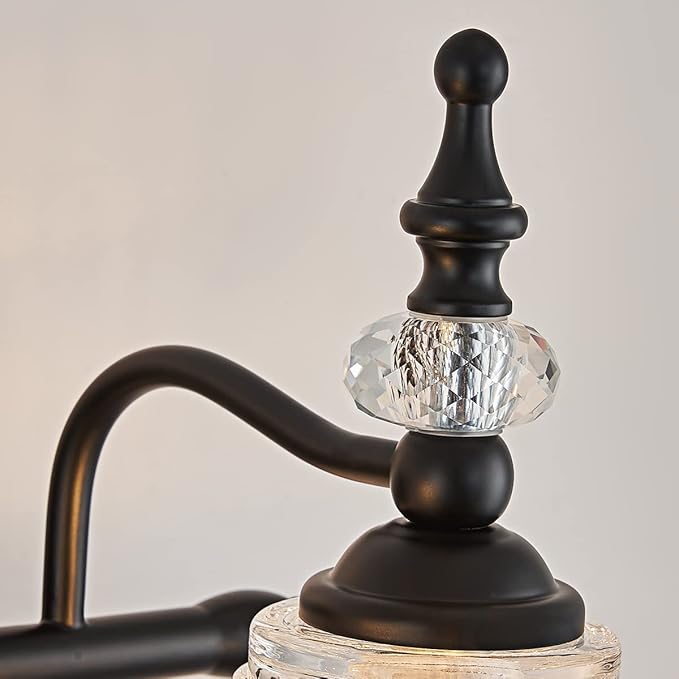 5-Light Vintage Bathroom Vanity Light, Black Bathroom Vanity Light Fixtures Painted Black Surface, Thick Crystal Glass Shade, Vintage Wall Sconce for Bathroom, Bedroom, Living Room