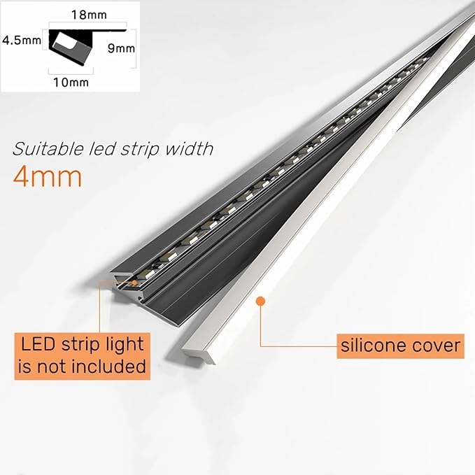 JARBIH 5Pack Surface Mounted LED Linear Aluminum Profile, 45 Degree Led Bars Invisible Oblique Beam Lamp Bookcase Layer Shelf Led Channel Kitchen Closet Hidden Lighting(100cm, Gray)