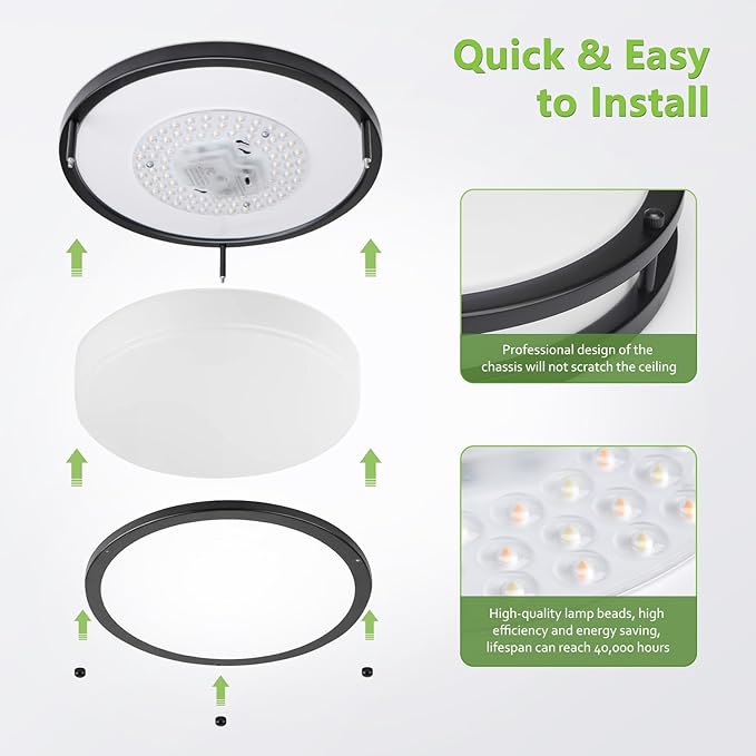 Black Flush Mount Ceiling Light - 2 Pack 24W 3000K/3500K/4000K/5000K/6000K Dimmable 10 Inch Led Ceiling Light Fixture for Bedroom Bathroom Kitchen Hallway (2 Pack Black (5CCT), 10")