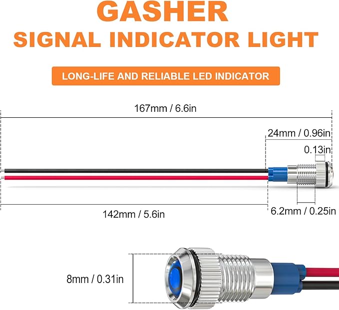 GASHER 5 PCS Energy Saving Indicator Light, LED Light 12V/24V/110V 20mA Panel Mount Light, Mounting Hole Size 8mm(5/16inch) Blue LED (110V)