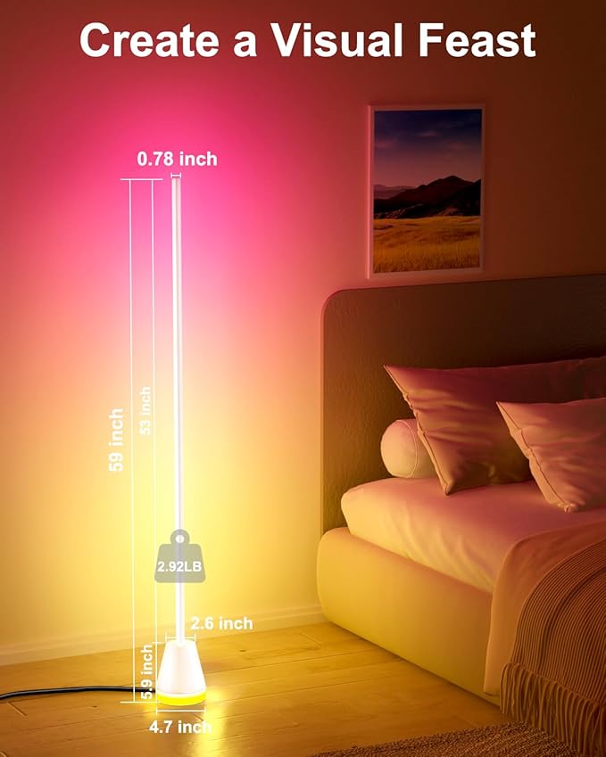 Keepsmile Smart RGB LED Corner Floor Lamp,172 LEDs Bright Standing Lamps for Living Room with APP and Remote,Modern Floor Lamp with Music Sync and 16 Million Colors, Ambient Lighting for Bedroom White