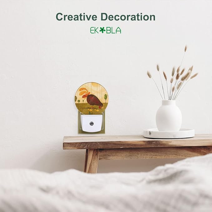 EKOBLA Hen and Chicks LED Night Light Farmhouse Animal Fowl Funny Dusk to Dawn Plug-in Nightlights Auto Sensor for Home Indoor Bathroom Hallway Kitchen