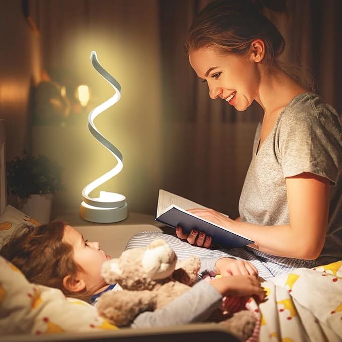Modern Spiral Table Lamp, Dimmable Table Lamps for Bedroom, 12W LED Desk Lamp for Living Room, 3 Colors 10 Brightness Bedside Lamps Nightstand Lamps Desk Light for Nightstand, Office - White