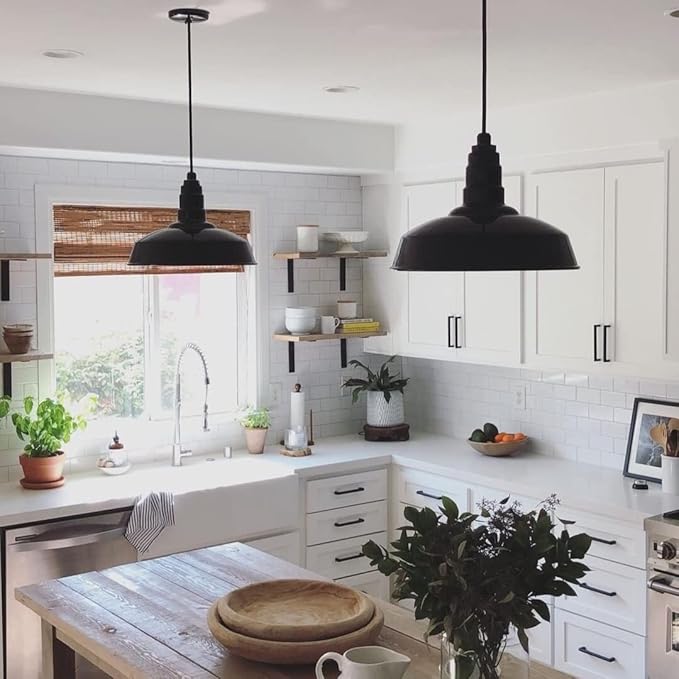 Steel Lighting Co. Carson Barn Light | Ceiling Mounted Pendant | 16 inch Dome | White Cord | Industrial Style Steel Light Made in America | White Exterior/White Interior