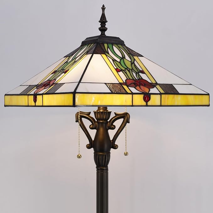 Tiffany Floor Lamp Tulip Flower Mission Style Stained Glass Standing Reading Light 16X16X64 Inch