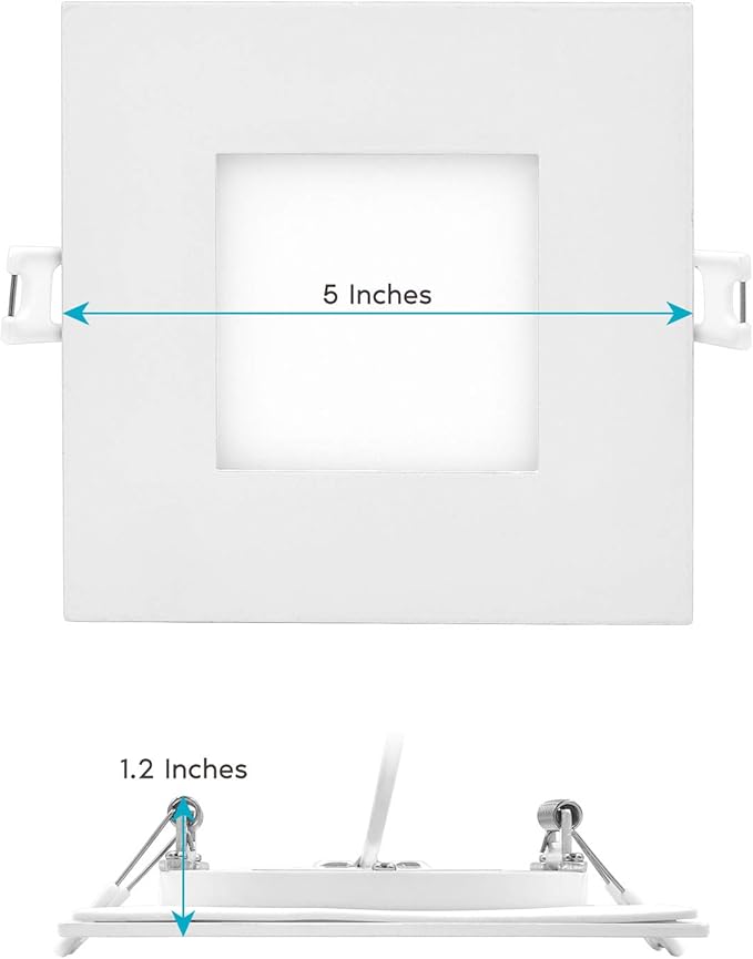 LUXRITE 4 Inch Ultra Thin Square LED Recessed Lighting, 5 Color Temperature Options 2700K - 5000K, Dimmable Downlight, 10W, IC Rated, Wet Rated, Canless LED Recessed Light (12 Pack)