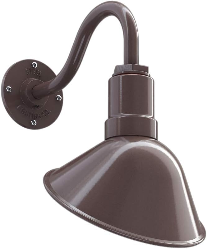 Steel Lighting Co. Venice Store Sign Light | for Outdoor Restaurant Accent Wall | 9 inch Dome | 11 inch Gooseneck | Made in America | Dark Bronze Exterior/White Interior