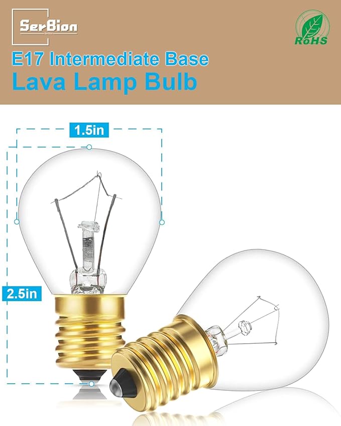 40 Watt Lava Lamp Replacement Bulbs - E17 Intermediate Base, 6-Pack, Compatible with 14.5-Inch/20-Ounce Lava Lamps, S11 Shape, Soft Warm White Glow, 120 Volt