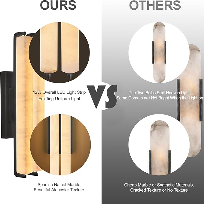 Alabaster Wall Sconce, 19" Natural Marble Wall Sconce, Black Alabaster Double Sconces, Bronze Modern Bathroom Sconces, Indoor Wall Lighting for Living Room, Bedroom, Hallway, Staircase