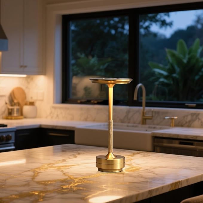 EJQ Cordless Table Lamp Rechargeable, Portable Outdoor Camping Lamps with 5000mAh Battery 3 Color Stepless Dimming LED Bedside Table Light, Modern Table Lamp for Dinning/Outdoor/Bar/Patio(Gold)