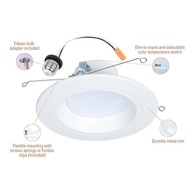 HALO 5/6 inch LED Recessed Light Trim with Selectable Color Temperature 2700K-5000K Dimmable Wet Location Indoor Outdoor Downlight Retrofit RL56069FSD2W1EWH