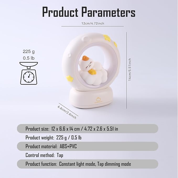 Moon and Cat Rechargeable Night Light, Safe PVC and ABS Material, 3 Brightness Levels, Tap Control, Warm Light, Toddler Sleeping Lamp, Bedroom Night Lamp, Gift for Baby and Kid (Moon and Cat)