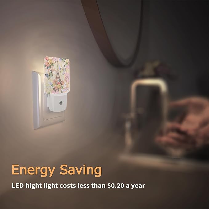 YASHILAIYA Rose Butterfly Night Light,Paris Tower Vintage Romance Night Lights Plug-in Dusk to Dawn Sensor Nightlights for Bedroom Bathroom Hallway Stairs