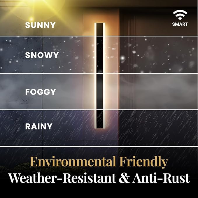 𝗠𝗢𝗗 𝗟𝗜𝗚𝗛𝗧𝗜𝗡𝗚 Waterproof Outdoor Wall Light with Smart Home App, Wi-Fi/Bluetooth, Adjust 3000K-6000K & Brightness, LED Long Porch Lights with App Control, 1-Pack (12" | Smart Home)