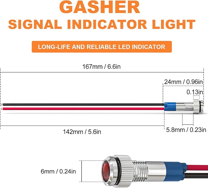 GASHER 5 PCS Energy Saving Indicator Light, LED Light 12V/24V/110V 20mA Panel Mount Light, Mounting Hole Size 6mm Red LED (110V)