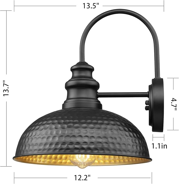 Farmhouse Outdoor Barn Light Fixtures, 12 Inch Dome Exterior Wall Lights, Rustic Outdoor Wall Sconces Outside Wall Mount Lantern with Bead Shape for Home, Porch, Garage, Doorway
