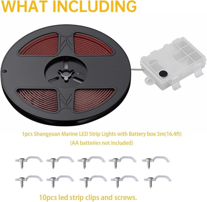 Marine LED Strip Lights with Battery Box for Pontoon Under Deck Lights, Battery Operated Boat Interior Lights for Fishing Sailboat Kayak, Boat Accessories, White, 5m (16.4ft)