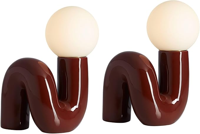 360 Lighting Fondant 11 1/2" Small Mid Century Modern Accent Table Lamps Set of 2 Chocolate Brown Ceramic Glass White Shade Living Room Bedroom Bedside Nightstand House Office Home Reading