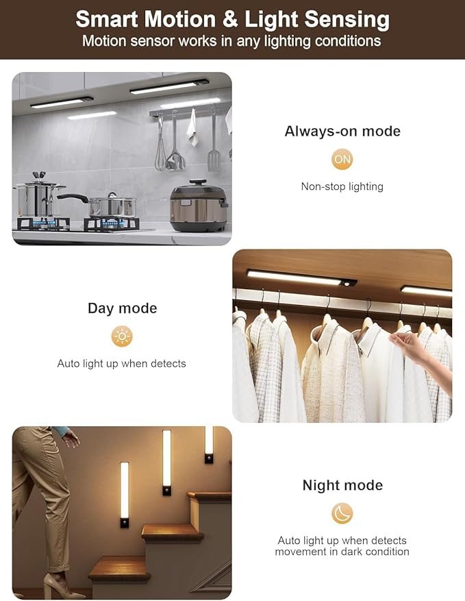 5Pack Motion Sensor Under Cabinet Lighting Wireless,8 inch Magnetic Dimmable Under Counter Lights for Kitchen,Motion Activated Under Cabinet Lights,3 Color Dimmable Under Cabinet Lighting with Remote