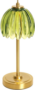 Tulip Table Lamp with 5000mAh Battery & Touch Control, Small Cordless Table Lamp with 3 Colors, Dimmable Rechargeable Battery Operated Table Lamps for Bedroom, Bedside, Desk (Green Tulip)
