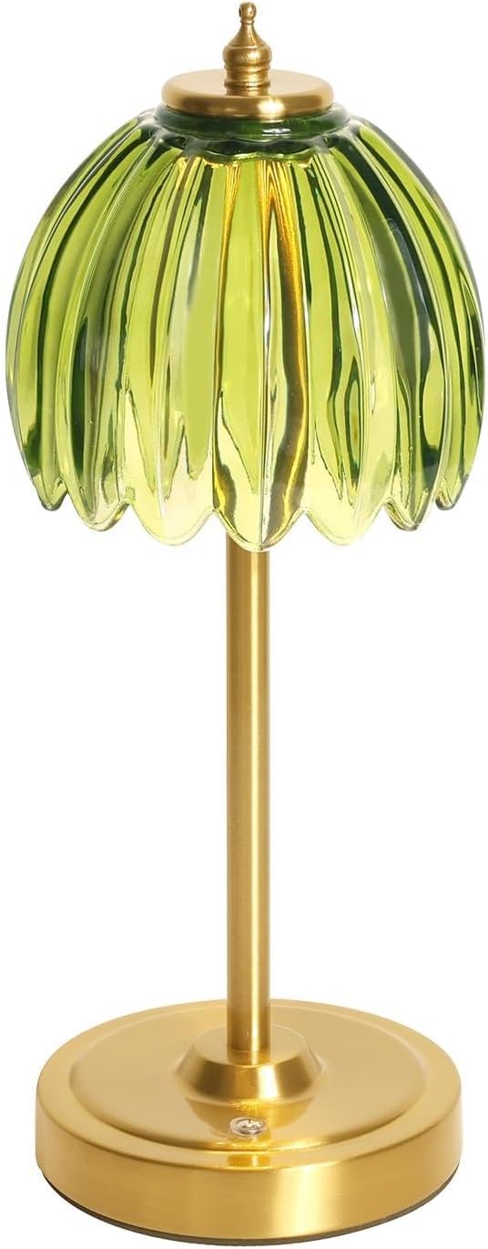 Tulip Table Lamp with 5000mAh Battery & Touch Control, Small Cordless Table Lamp with 3 Colors, Dimmable Rechargeable Battery Operated Table Lamps for Bedroom, Bedside, Desk (Green Tulip)