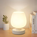 Small Table Lamp Cordless Nightstand Lamp - Rechargeable Modern Bedside Lamp with White Glass Shade, Stepless Dimmable & 8 RGB Colors & Memory, Battery Touch Lamp for Nursery Bedroom Nightstand