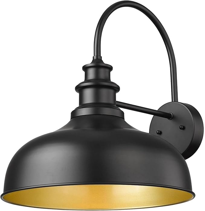 Bestshared Large Farmhouse Barn Lights 16 Inch Dome Outdoor Wall Lighting Fixture Industrial Vintage Sconces Lighting, Exterior Mount Light, Black Outdoor Wall Lantern for Porch (1Pack, Black+ Gold)