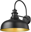 Bestshared Large Farmhouse Barn Lights 16 Inch Dome Outdoor Wall Lighting Fixture Industrial Vintage Sconces Lighting, Exterior Mount Light, Black Outdoor Wall Lantern for Porch (1Pack, Black+ Gold)