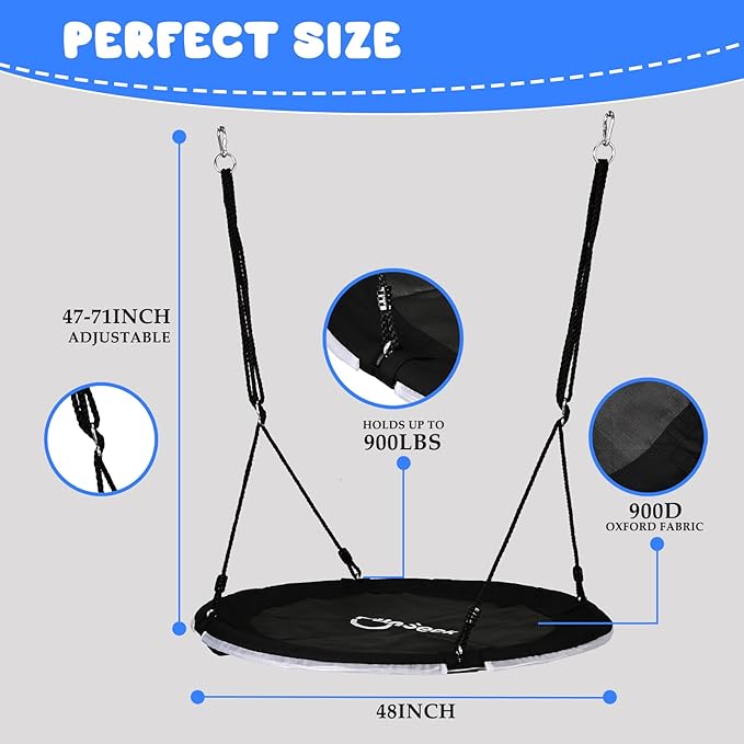 48 Inch Tree Swing with LED Light for Kids, 900lbs Flying Saucer Swing, with Adjustable Hanging Straps, for Indoor and Outdoor, Great Gifts for Kids (48INCH)