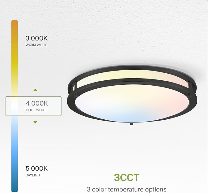 ASD LED 18" Round Flush Mount Lighting, Close to Ceiling Light Fixture | 3CCT, Dimmable, Energy Star, ETL Listed | 28W 2250LM 3000-5000K 120V | Low Profile Double Ring Lamp | Black, 2 Pack