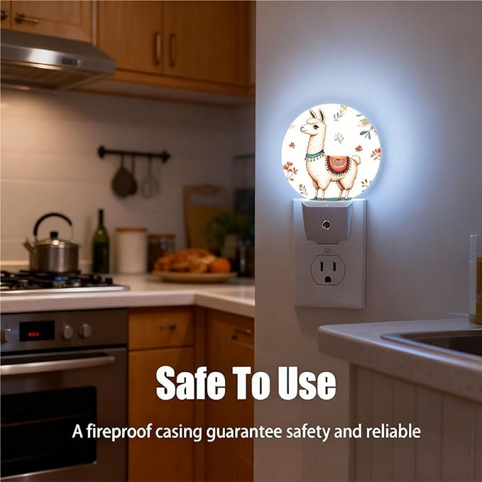 Plug-in Llama with Floral Night Light Cute Alpaca Night Lights Plug into Wall with Auto on/Off Sensor, 0.5W LED Nightlight for Bedroom Bathroom Kitchen Hallway