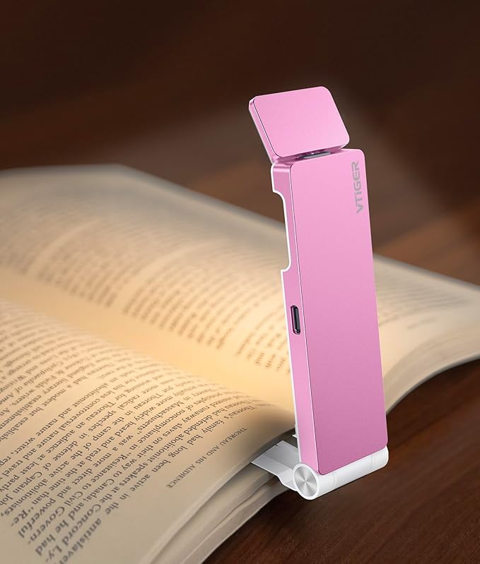 VTIGER Reading Light, USB Rechargeable Book Light for Reading in Bed,Foldable Clip-on LED Booklight, 3 Amber Colors & 4 Brightness Dimmable,Long Lasting Portable Bookmark Lamp for Book Lovers, Kids